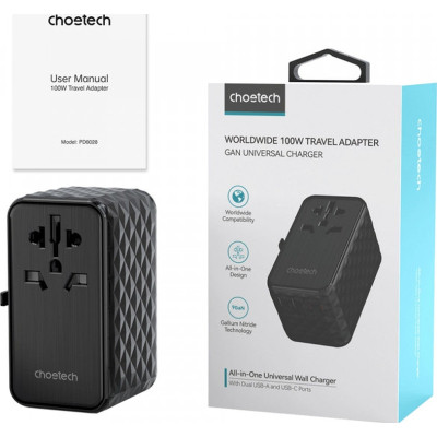 Зарядний пристрій Choetech 4xUSB 100W PD (2хUSB-C+2хUSB-A) сharger diamond model black (PD6028-BK) Вінниця - фото 3