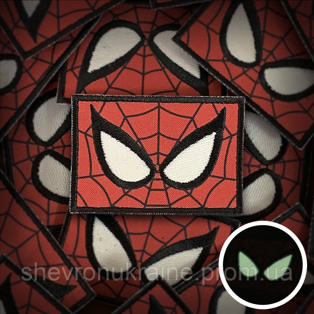 Печатный шеврон что светиться ЧЕЛОВЕК ПАУК (Форма щит. На липучке) Размер 5.5x8см Киев - изображение 1