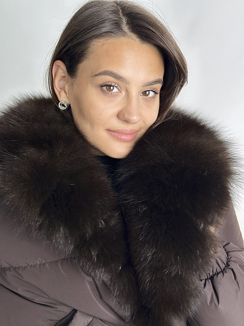 Короткий пуховик женский с мехом Бежевый Светлый Соболь XS-XL, Пуффер, Коричневый Харьков - изображение 7