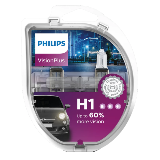 Комплект галогенових ламп PHILIPS H1 12258VPS2 VisionPlus +60% 55W 12V P14,5s (2 шт) Харків