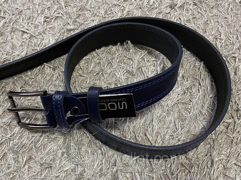 Стильный мужской кожаный ремень синего цвета 35 мм PS Leather Киев - изображение 2