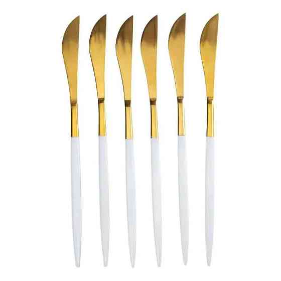 Набір столових ножів 6 штук ножі сервірувальні столові 22.5 см Білий із золотом HP-20-11 Київ