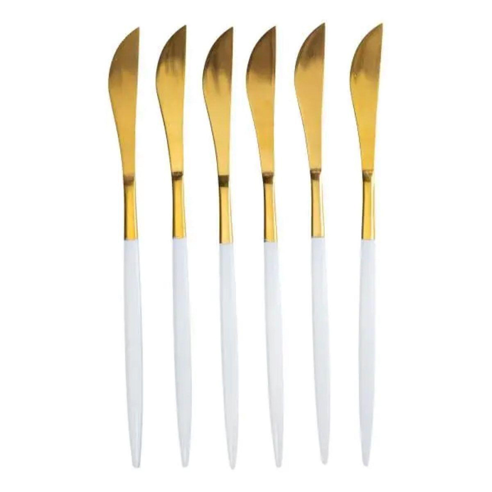 Набор столовых ножей 6 штук ножи сервировочные столовые 22.5 см Белый с золотом HP-20-11 Киев - изображение 1