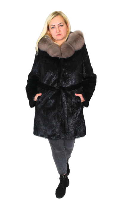 Шуба женская из стриженой нутрии и соболя с капюшоном р 46 длина 90см Харьков - изображение 5