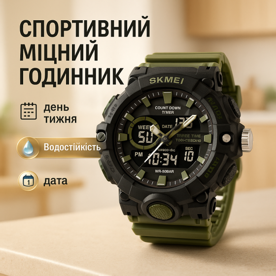 Чоловічий годинник для риболовлі SKMEI 2225AG, Армійський чоловічий годинник хорошої якості VS-17 Львів