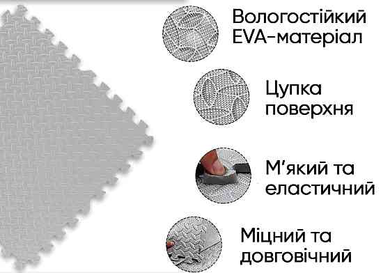 Татамі мат EasyFit SwallowTail 4 шт (60х60х1 см) пазл хвіст ластівки сірий Коломия