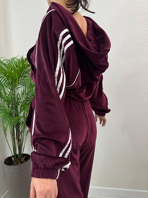 Женский стильный велюровый-плюшевый костюм двойка Бордо, 42/44 Одесса - изображение 2