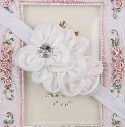 Ошатна пов'язка дитяча біла - квітка 10см, розмір універсальний (на резинці) Київ