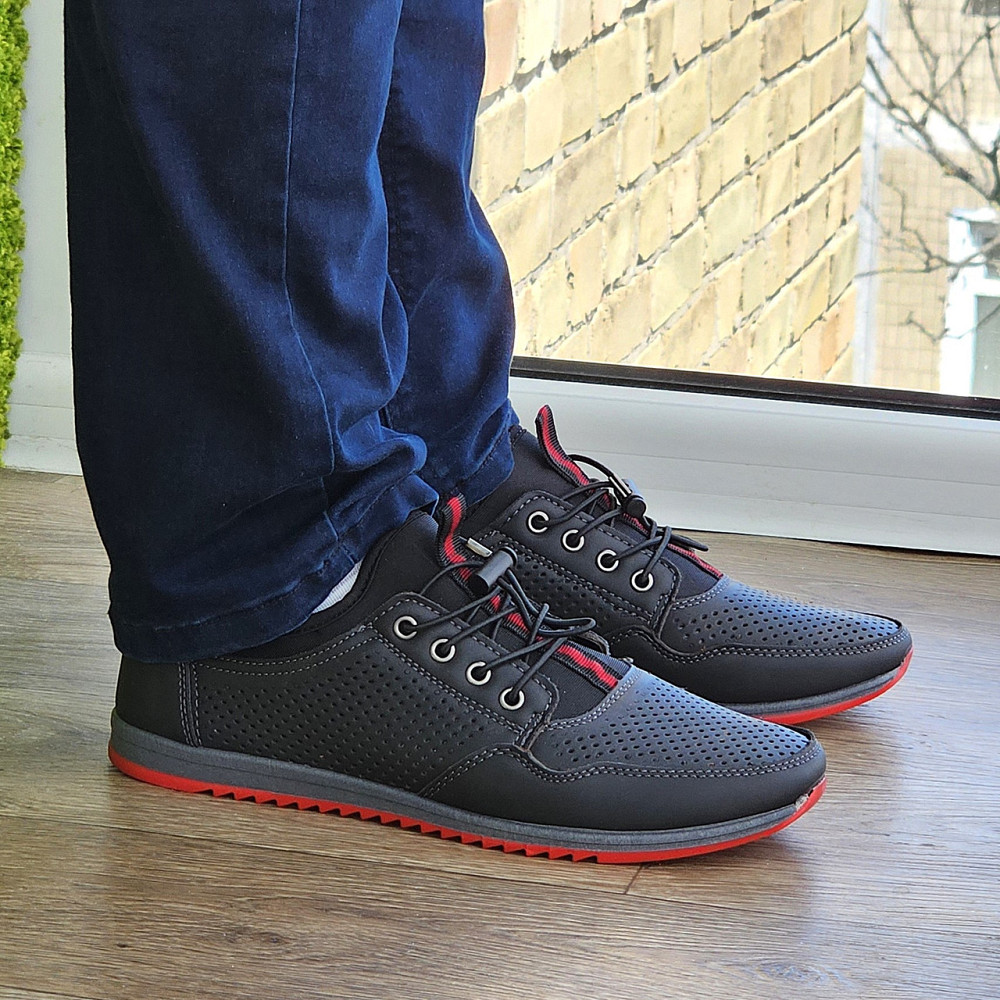 Мужские Мокасины Летние Черные Кроссовки Сеточка Перфорированный в дырочку (размеры: 40,41,42,43,44,45)- 218-2 Днепр - изображение 5