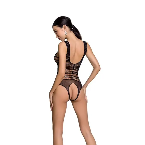 Бодістокінг з доступом Passion BS086 black, вертикальна сітка, виріз на спинці Львів