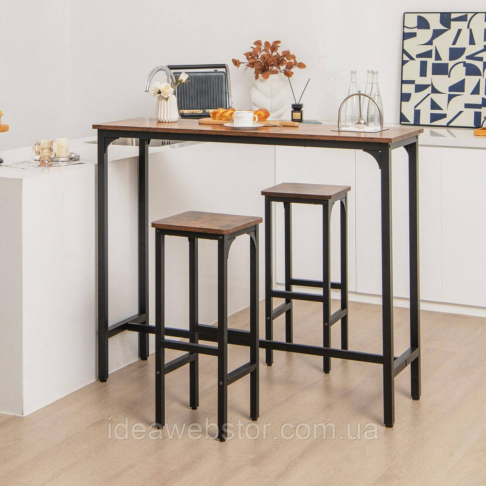Комплект барных стульев Costway Urban Loft 2 шт коричневые с металлическим каркасом и подставкой для ног для кухни барной стойки Киев - изображение 7