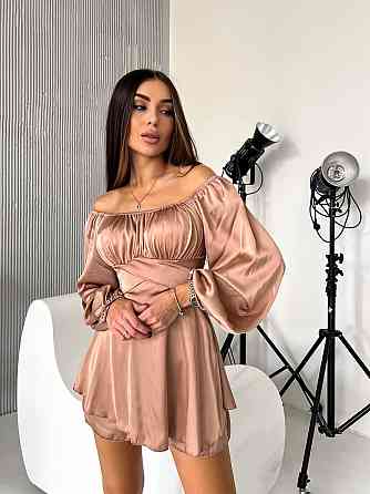 Женская стильная романтичная мини-платье шелк армани Кемел, 44/46 Одесса