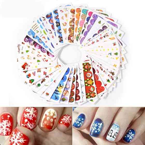 Набір новорічних наклейок на нігті - в наборі 45шт., розмір наклейки 6*5см, інструкція в описі товару Київ