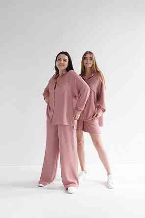 Костюм-трійка жіночий літній креп-жатка Темно-рожевий M-L Харків