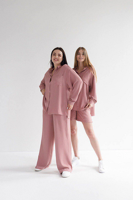 Костюм-трійка жіночий літній креп-жатка Темно-рожевий M-L Харків - фото 1