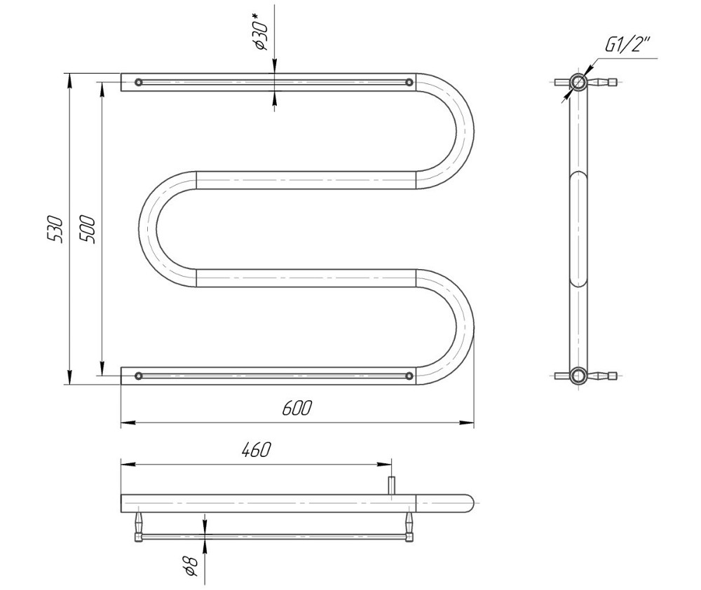 Водяна рушникосушка Mario Змійка ∅30 з полицею 530x600/500 Київ - фото 4