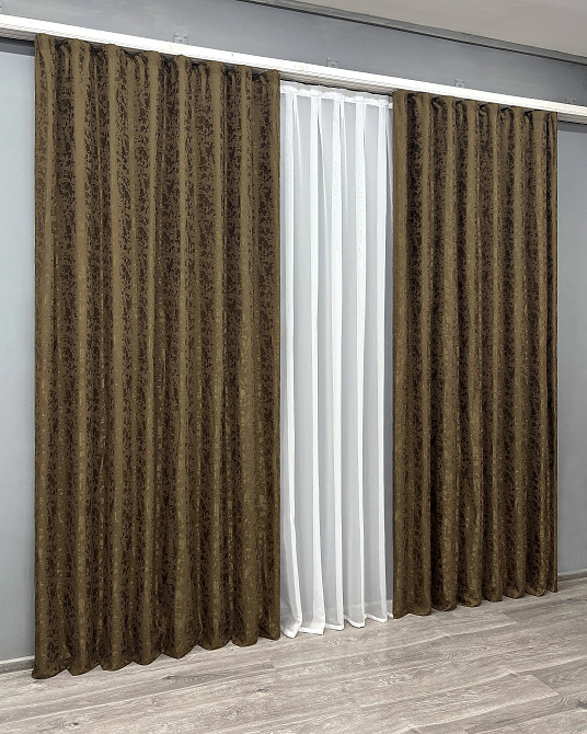 Комплект готовых штор VR-Textil Лен мрамор Pavliani ХО № 1261ш Коричневый 100х280 см 2 шт (31-164) Киев - изображение 12