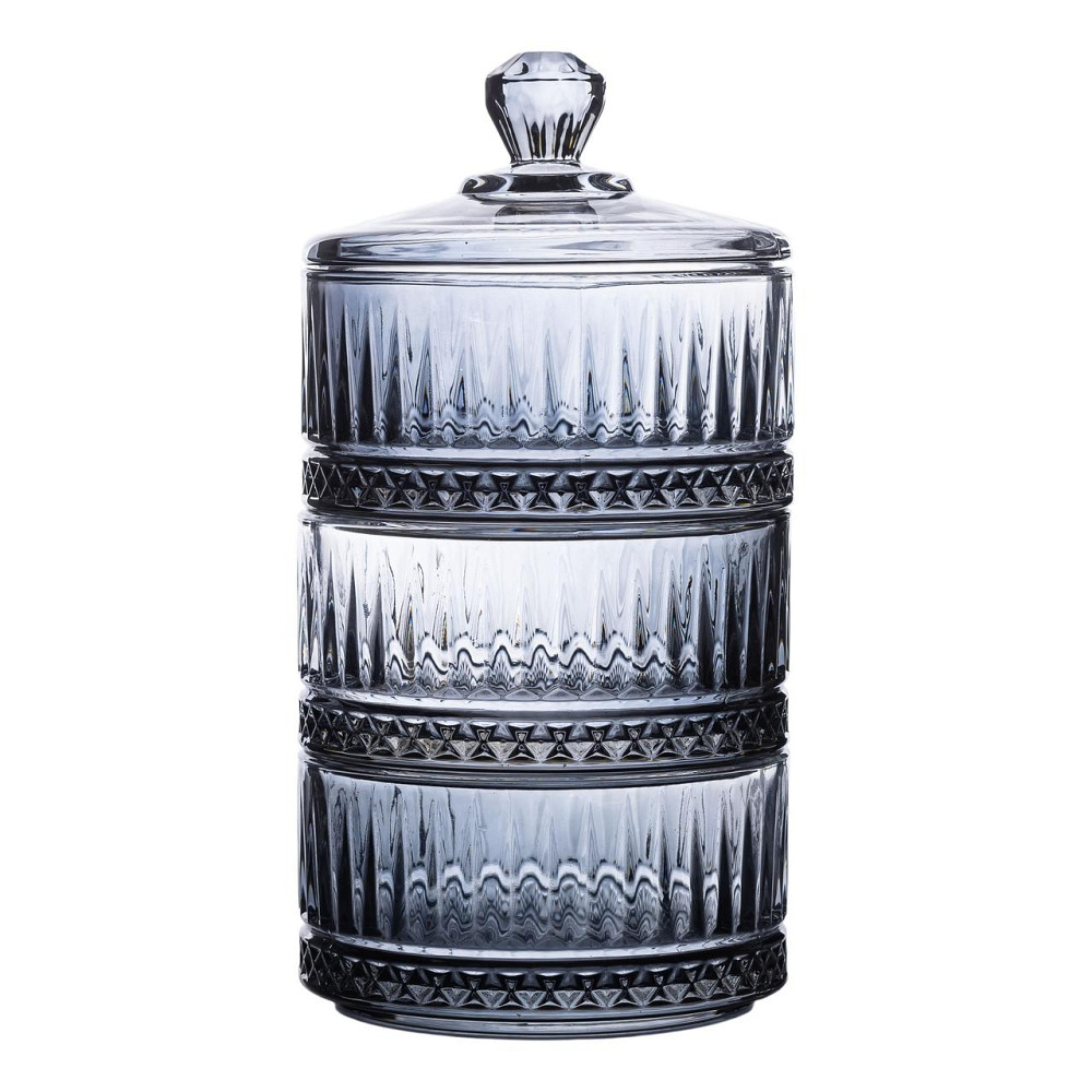 Цукерниця трирівнева скляна з кришкою Ø 10 см Сіра HP-YH-76 Коломия - фото 1