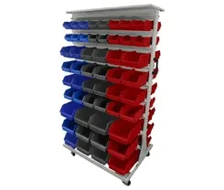 Leomar Wózek do pojemników warsztatowych, dwustronny, jezdny. Wym: 1690x940x675mm z półką 104 pojemniki, Сині, szare, czerwone Київ
