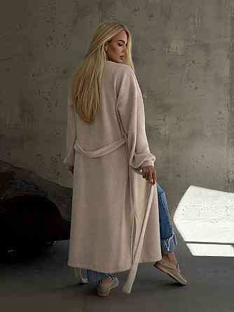 Жіночий затишний оверсайз кардиган із поясом альпака Бежевий Одеса