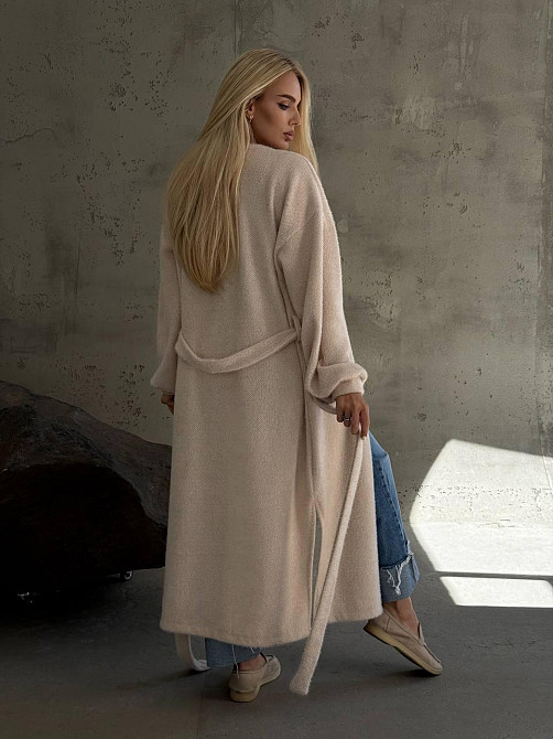Жіночий затишний оверсайз кардиган із поясом альпака Бежевий Одеса - фото 2