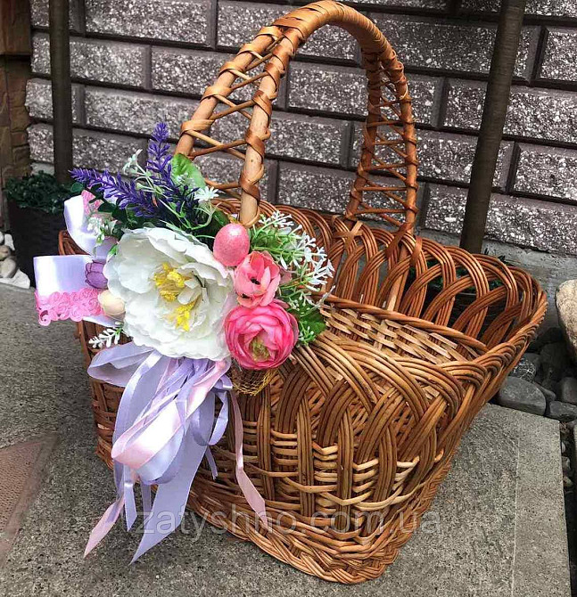 Пасхальний кошик натуральний з прикрасами Київ - фото 1