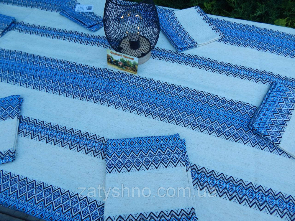 Блакитна скатертина з сетами на льону Київ - фото 10