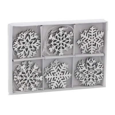 Елочная игрушка Chomik Сніжинки, 18 шт, 4,5 см, дерево білі (5900779878983) Винница - изображение 1