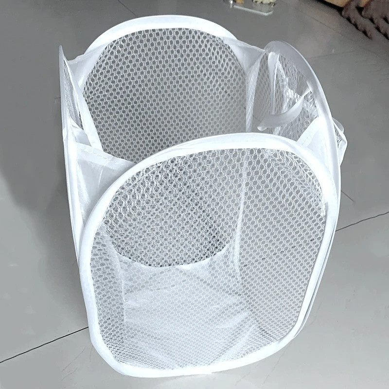 Корзина для белья в ванную комнату, корзина для вещей складная в сетку Белая 31х31х51 см Каменец-Подольский - изображение 1