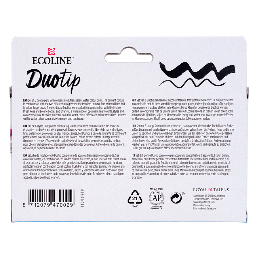 Набор маркеров акварельных двусторонних ECOLINE DUO TIP BASIC 6шт Royal Talens Киев - изображение 5