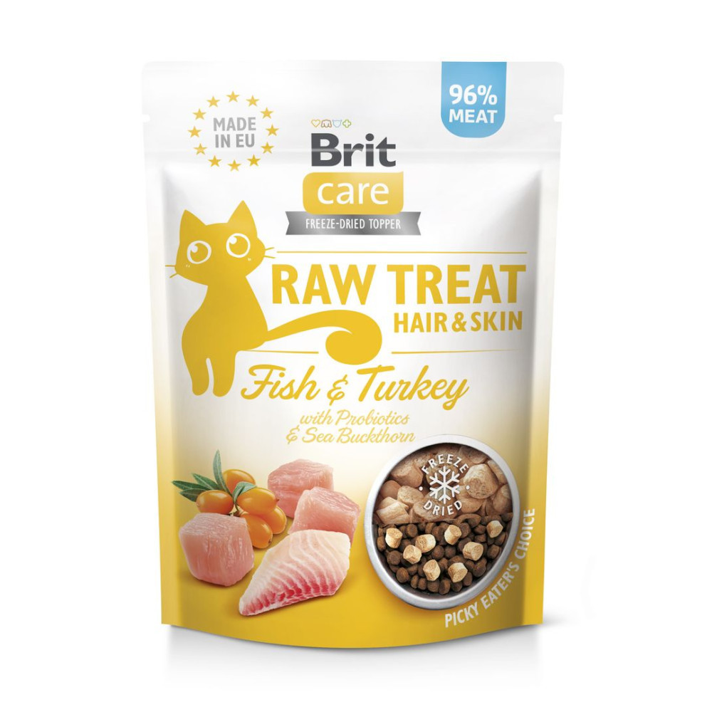 Ласощі для котів Brit Raw Treat Hair & Skin Freeze-dried з рибою та індичкою, 40 г Вінниця - фото 1