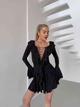 Жіноча романтична сукня в стилі міні з воланами мікродайвінг Чорна Одеса