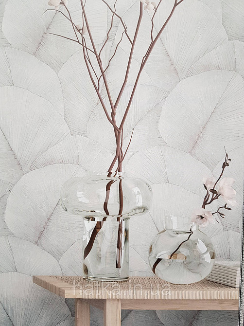 Шпалери вінілові на флізеліні Marburg Kumano 1.06х10 листя сірі бузкові зі сріблястим 3д лофт 34562 Київ - фото 2