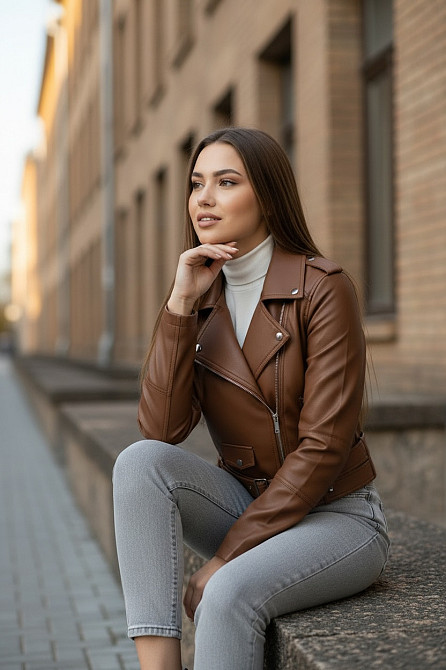 Куртка косуха  женская эко кожа Коричневый M-L Харьков - изображение 2