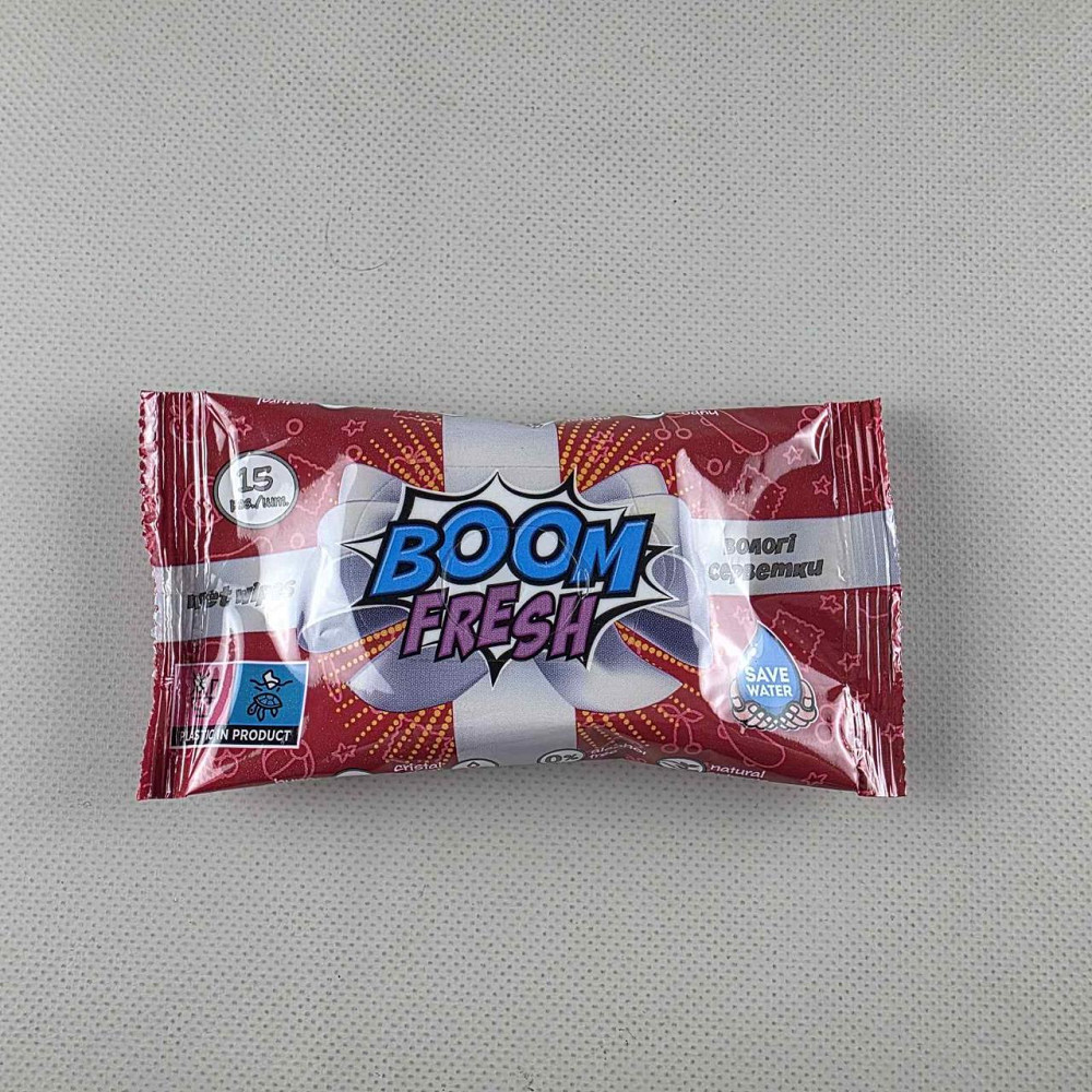 Волога серветка 15 шт "BOOM FRESH" красна (1 пачка) Харків - фото 3