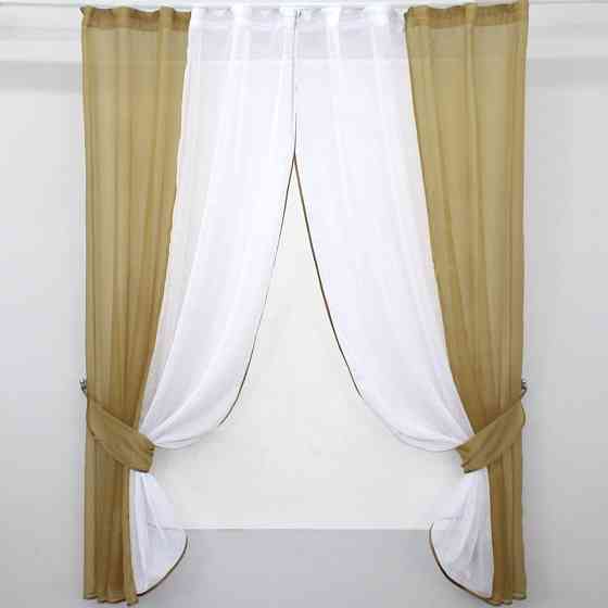 Кухонные шторки VR-Textil № 083к с подвязками кофейный с белым 270х170 см (52-0543) Киев