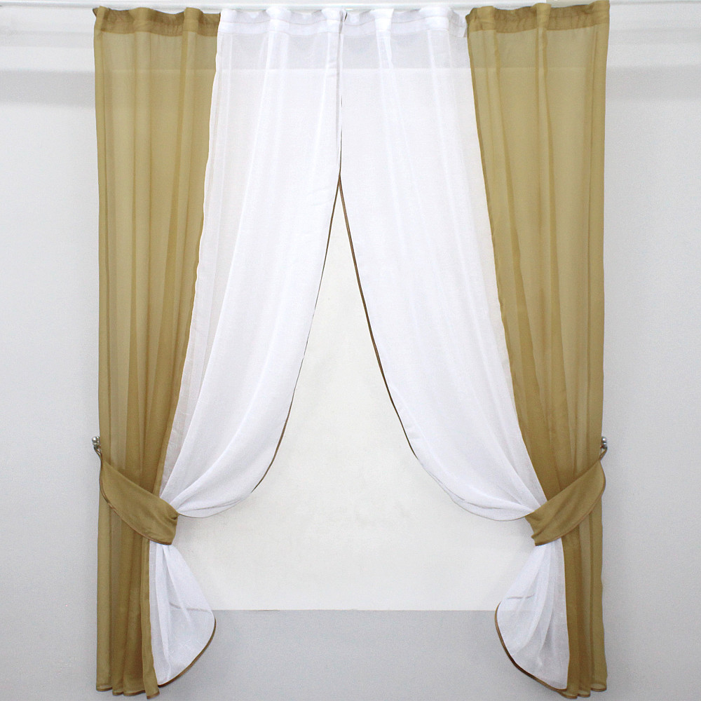 Кухонні шторки VR-Textil № 083к з підв'язками кавовий з білим 270х170 см (52-0543) Київ - фото 1