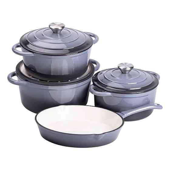 Набір чавунного посуду для приготування 3 каструлі та сковорода з емальованим покриттям Сірий HP-1-5 Київ