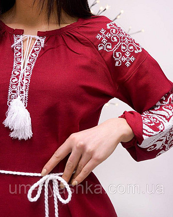 Натуральне лляне плаття вишиванка жіноча темно-синя блуза з вишивкою "Дерево життя" р.ХЛ-3ХЛ Кривий Ріг - фото 7