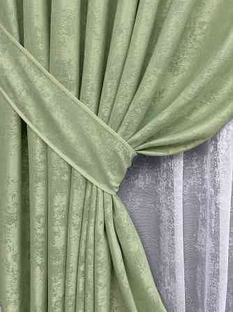 Комплект штор VR-Textil Жакард Мармур 150х270 2шт і Тюль 600х270 1147ш-1400т Світло-оливковий з білим 71-192/5 Київ
