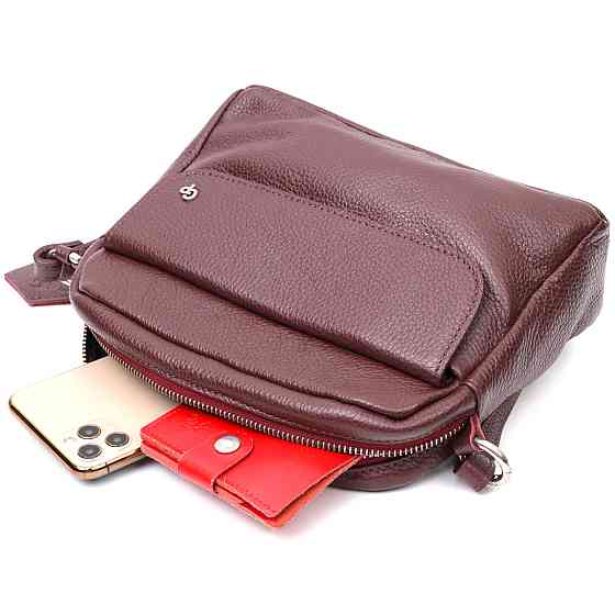 Яскрава сумка жіноча крос-боді з натуральної шкіри Бордовий (GRANDE PELLE) Київ