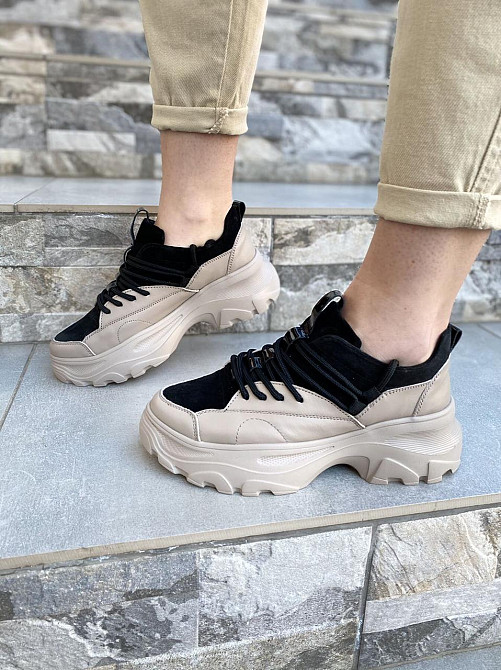 RONE Кросівки жіночі RONE 019 капучіно/чорні (весна-осінь, шкіра+замша натуральна) (2676) Коломия - фото 2