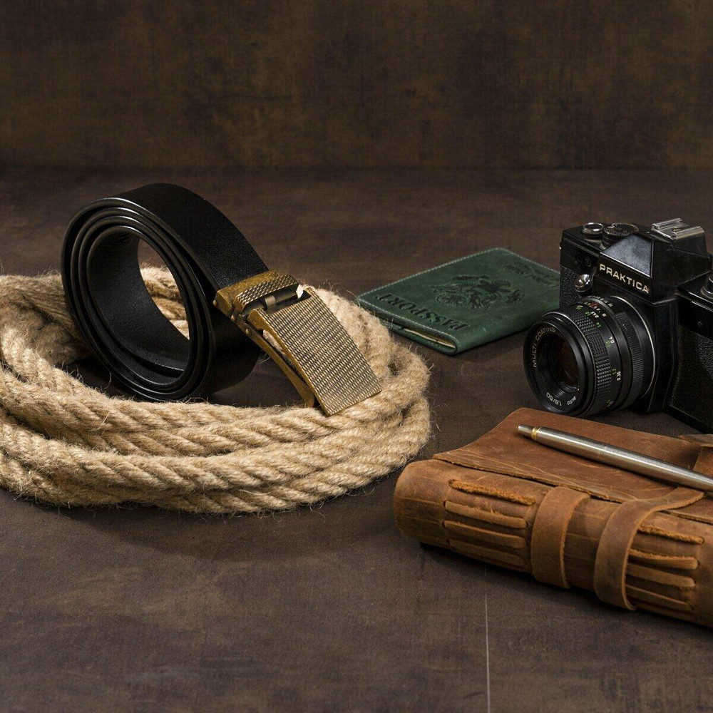 Ремень мужской с латунной пряжкой Vintage 20331 Черный Киев - изображение 6