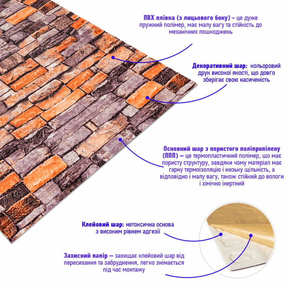 Самоклеюча 3D панель пісковик катеринославська цегла 19600x700x3мм SW-00001735 Київ - фото 3