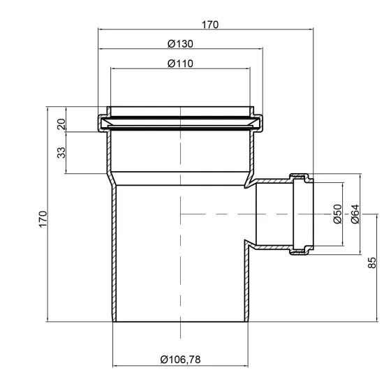 Тройник канализационный TA Sewage 110х50х110, 90° Киев