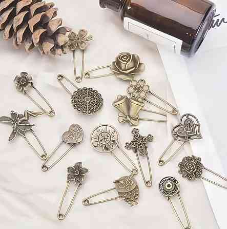Набір вінтажних декоративних шпильок брошок 5 шт бронзові pins для одягу та рукоділля Київ