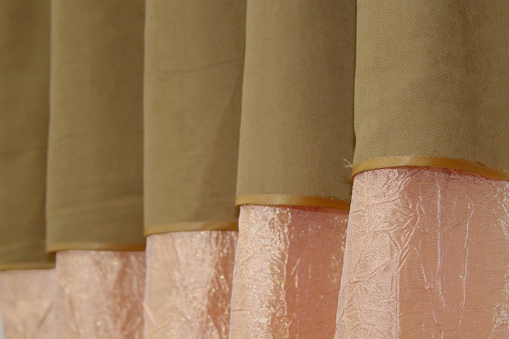 Кухонные шторы VR-Textil № 073к с ламбрекеном и подхватами персиковый с горчичным 270х170 см (52-0172) Киев - изображение 4