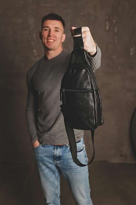 Сумка через плече шкіряна, сумка-слинг чоловіча SL014 (Чорна) Суми - фото 5