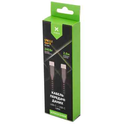 Дата кабель USB-C to USB-C 2.0m UBS3.2 Gen2 10G 240W Chip Silicon Black Vinga (VCPDCCC3242SB) Винница