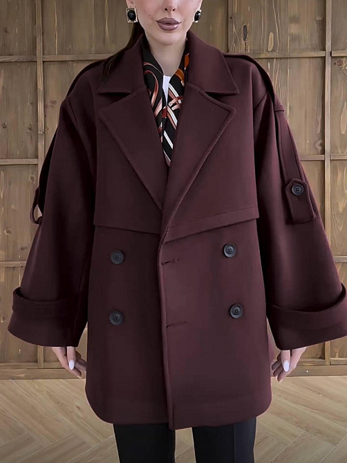 Женское короткое утепленное пальто оверсайз 42-46 Шоколад Одесса - изображение 1